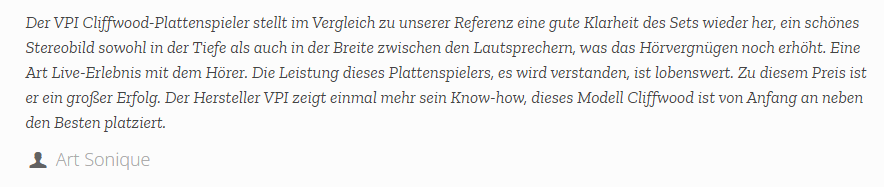 VPI Cliffwood Pressestimmen