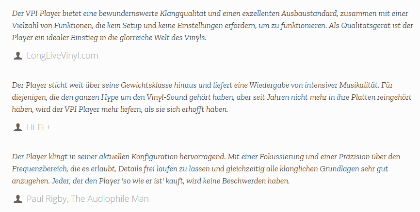 VPI Player Pressestimmen