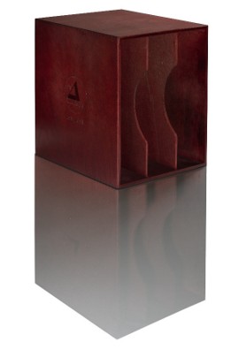clearaudio Groove Archive Box aus mahagonirot gebeiztem Holz mit Schallplatten in drei Fächern