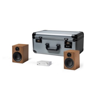 Zestaw podróżny - stereofoniczny zestaw hi-fi - srebrny - orzech - Pro-Ject